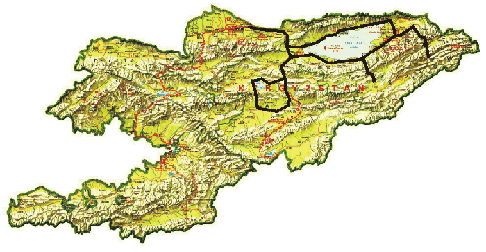 mapa Kirgizji i trasa